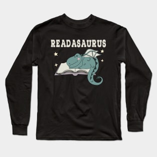 Trex Reading Book Readasaurus Bookworm Library Reading Lover Long Sleeve T-Shirt